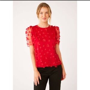 NWT Abbey Glass 3D Lace Red Marty Blouse, XS